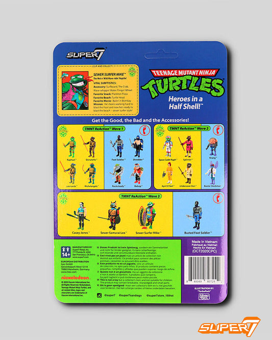 Tortugas Ninja Figura ReAction Sewer Surfer Michelangelo 10 cm